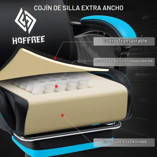 Vista 7 de HOFFREE Silla Gaming con Luces LED RGB de Ritmo Musical y Altavoces Bluetooth Silla Ergonómica de Gaming para Computadora con Masaje y Reposapiés
