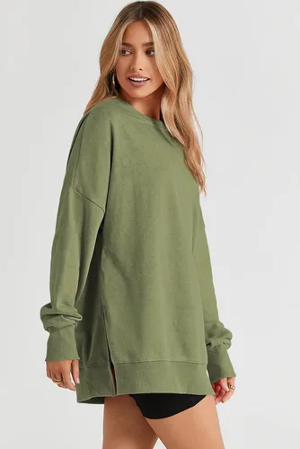 Vista 81 de SHEWIN Sudadera casual de manga larga con cuello redondo para mujer, ligera, holgada