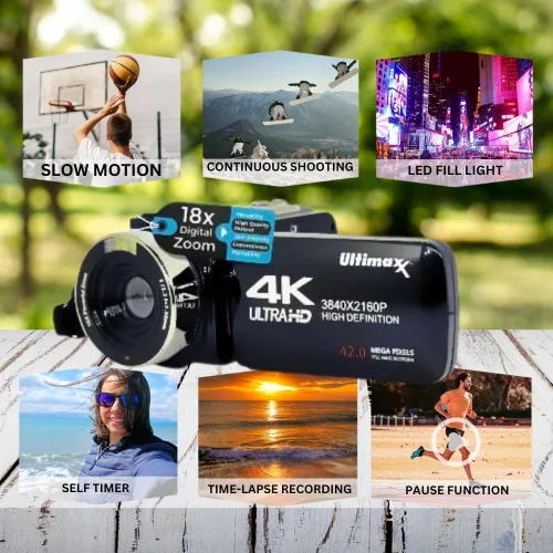 Vista 2 de Ultimaxx Videocámara de cámara 4K de 42 MP, grabadora de video, compatible con vlogging, YouTube, TikTok, videocámara digital con pantalla LCD de 3