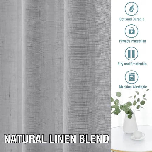 Vista 6 de H.VERSAILTEX - Cortinas de mezcla de lino natural semitransparentes, con bolsillo para cortinero, filtrado de luz, 2 paneles, para sala de estar Gris