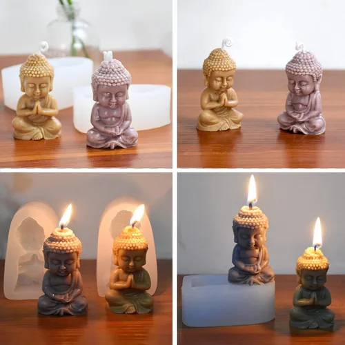 Vista 7 de Moldes de silicona para velas de loto y mini Buda con aguja de gancho para molde, etc. para decoración del hogar, velas perfumadas, fabricación de 2