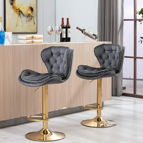 Vista 4 de Set of 2 Stools,with Footrest,Velvet,Metal Leg, Upholstered,Base Swivel, Height Adjustable,Comfortable Seating,with backrest,Living Room, Dining