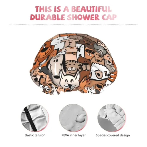 Vista 5 de Doodle - Gorro de ducha de perros y gatos para mujer, doble capa impermeable, sombrero de ducha grande diseñado para todos los cabellos