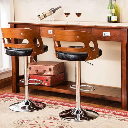 Vista 7 de Taburetes de bar con respaldo de madera maciza, taburetes de bar ajustables de cuero giratorios, sillas de bar giratorias con respaldo, silla de bar