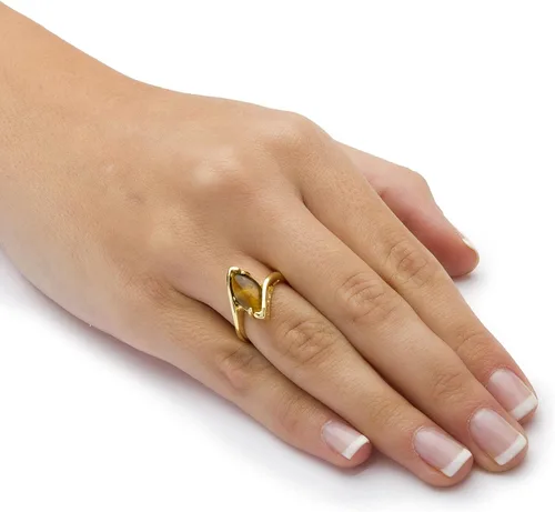 Vista 3 de PalmBeach - Anillo de derivación de ojo de tigre marrón con forma de marquesa amarilla, tallas 5-10