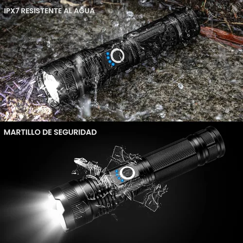Vista 7 de Paquete de 3 linternas recargables de altos lúmenes, linterna LED súper brillante de 990000LM, luz de flash potente ajustable con 5 modos y cable
