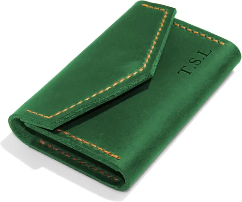 Vista 9 de Premium Leather Wallet, Men Women Cardholder With Initials Engraving, Mini Personalized Wallet, Coins, Slim Minimal Small Leather Wallet, Gift
