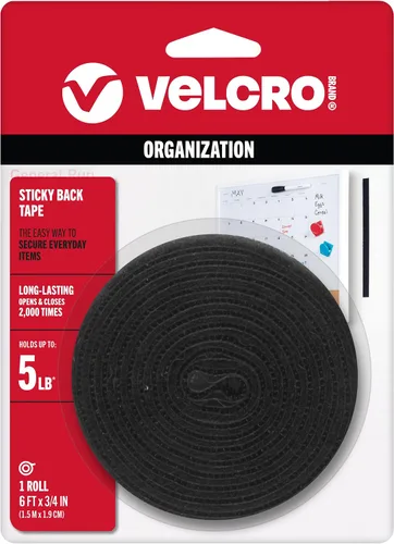 Vista 10 de VELCRO Brand Rollo de cinta negra de 5 pies x 3/4 pulgadas Con adhesivo Corte las tiras a la longitud deseada Cierres de gancho y bucle