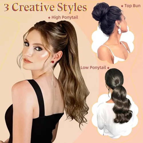 Vista 5 de FELENDY Extensión de cola de caballo, extensiones de cabello largo envolvente de 18 pulgadas, extensiones de cabello ondulado y rizado con clip