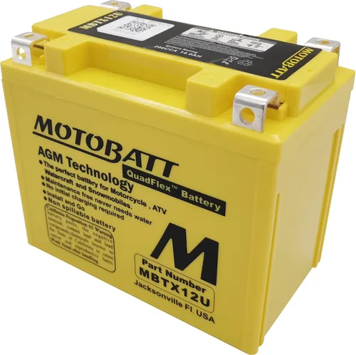 Vista 2 de Motobatt MBTX12U QUADFLEX AGM activado de fábrica + Motobatt 12V Voltímetro Probador de bolsillo GRATIS