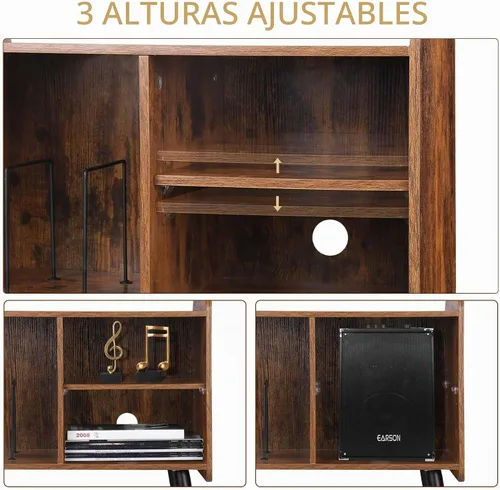 Vista 5 de Possile - Soporte para tocadiscos con almacenamiento para discos de vinilo, mesa para tocadiscos de mediados de siglo para sala de estar, dormitorio