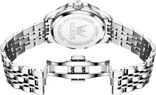 Vista 20 de OLEVS - Relojes de diamantes para hombres, relojes de vestir a prueba de agua, relojes analógicos de cuarzo de lujo con calendario de fecha y correa