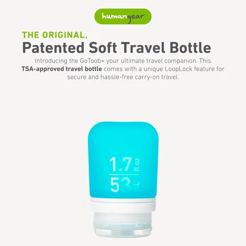 Vista 2 de Humangear GoToob, pequeño padre, Agua (Aqua)), HG3161 Refillable & Leak-Proof Silicone Travel Size Bottles with Locking Cap for Toiletries