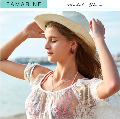 Vista 2 de FAMARINE Aretes de oro con forma de gota de agua para mujer, aretes grandes de oro con forma de lágrima