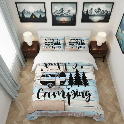 Vista 11 de Castle Fairy Juego de ropa de cama Happy Camping para niños, funda de edredón estilo granja occidental con cierre de cremallera, juego de ropa