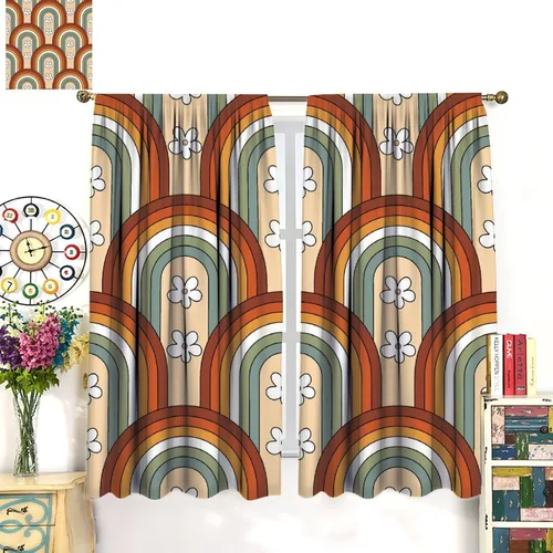 Vista 4 de Cortinas opacas de flores arcoíris para dormitorio, estilo retro abstracto, hippie, cortinas de ventana con aislamiento térmico para sala de estar