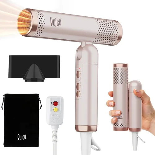 Vista 10 de Quico Secador de pelo de viaje de doble voltaje, 120,000 rpm, secador de pelo de bolsillo BLDC de secado rápido para mujeres con concentrador