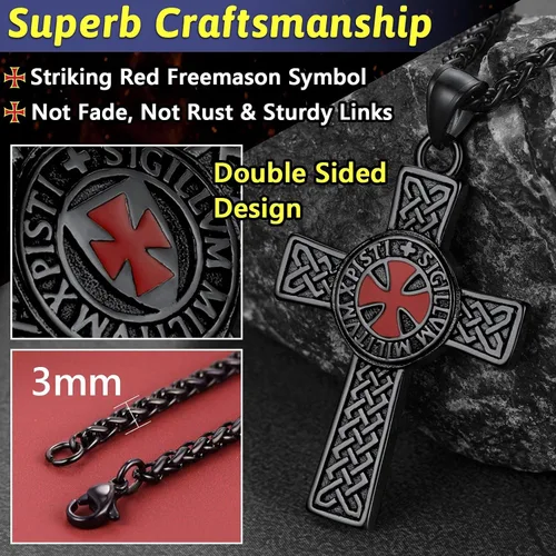 Vista 5 de FaithHeart Collar de sello de caballeros templarios, joyería de Cristo compañeros soldados para hombres y mujeres con delicado embalaje de regalo