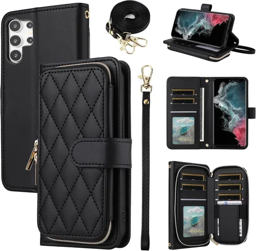 Vista 17 de Funda de Cartera para Samsung Galaxy S20 FE 5G de 6.5 Pulgadas con Correa para Muñeca, Billetera con Cremallera y más de 9 Ranuras para Tarjetas