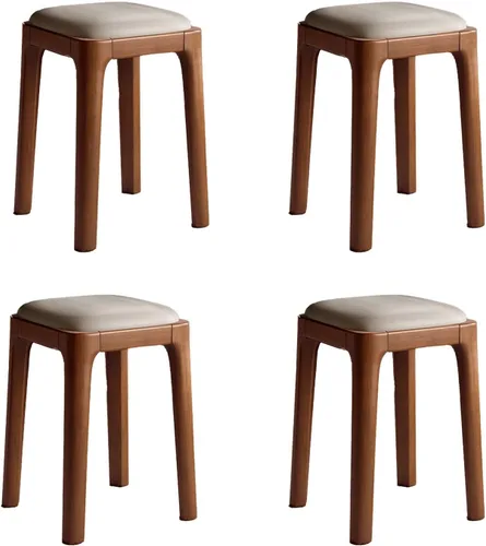 Vista 12 de Sillas de comedor de madera sin respaldo, sillas de cocina apilables, silla de comedor con cojín de piel sintética, silla cuadrada para sala