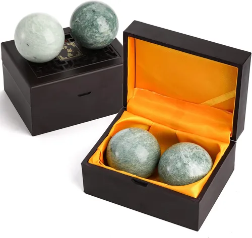 Vista 7 de Lyellfe Juego de 4 bolas Baoding de piedra de mármol, bolas de meditación de 2 pulgadas con caja, pelota de masaje de ejercicio chino para manos