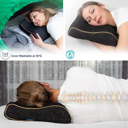 Vista 6 de alkamto Almohada de espuma viscoelástica cómoda para viajes y campamentos, bolsa portátil fácil de llevar, funda de almohada con regulación