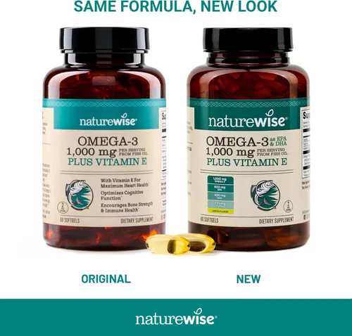 Vista 9 de NatureWise Suplemento de aceite de pescado Omega 3 extra fuerte – 1000 mg por porción – 600 EPA y 400 DHA y vitamina E – Apoyo para la salud