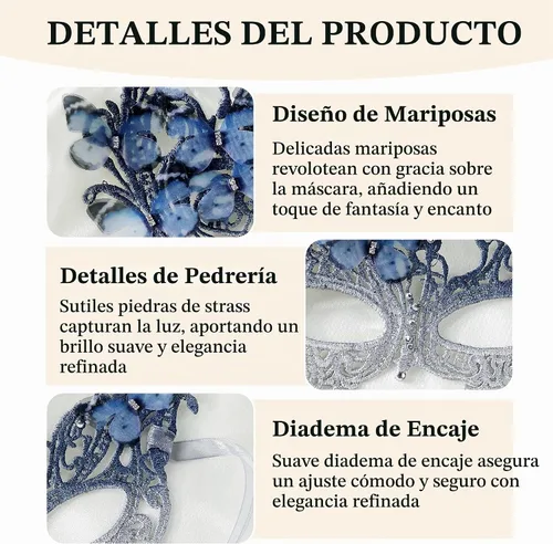 Vista 5 de BABEYOND Máscara de mariposa estilo veneciano Mardi Gras disfraz Azul