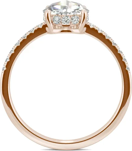Vista 3 de Charles & Colvard - Anillo de compromiso con halo oculto de moissanita de oro rosa de 14 quilates de 0.256 in