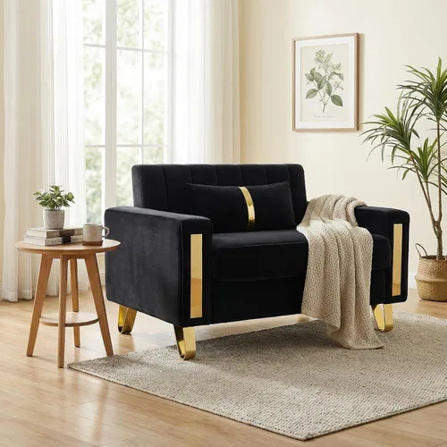 Vista 12 de Sofá de dos plazas para sala de estar, sofá de terciopelo beige de 86 pulgadas con 2 almohadas y patas de metal dorado, sofá tapizado moderno sofá