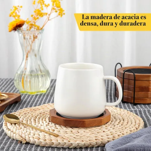 Vista 4 de Posavasos de Madera para Bebidas Absorbentes con Borde, 4.3 Pulgadas Posavasos Rústicos de Acacia Negra con Soporte de Feltro para Mesa de Café