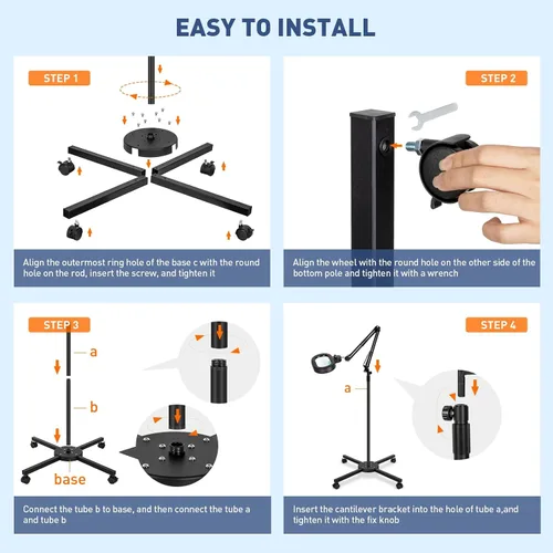Vista 9 de KIRKAS Lupa de piso grande 12X con luz y soporte, color infinito regulable 2 en 1 lámpara de lupa iluminada para trabajo cercano, lectura