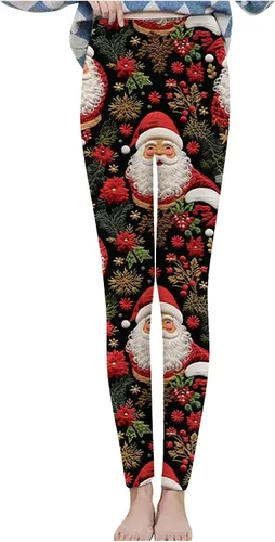 Vista 4 de Leggings de felpa y gruesos para mujer, estampado 3D, pantalones largos de Navidad de cintura alta, pantalones deportivos de cintura elástica