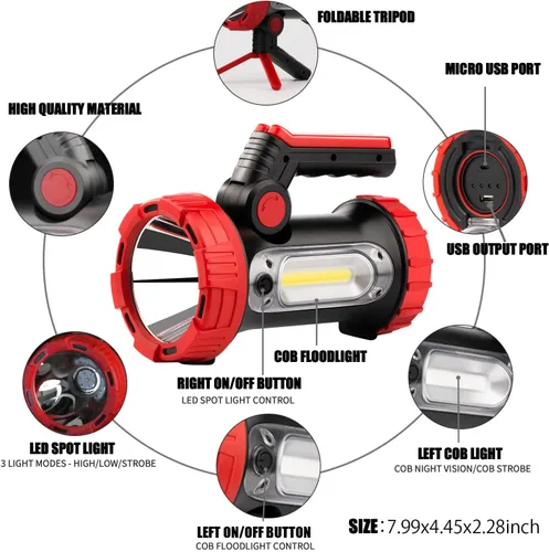 Vista 2 de Anhay Linterna LED recargable para campamento, linterna regulable con gancho, foco impermeable para emergencias de huracanes, al aire libre