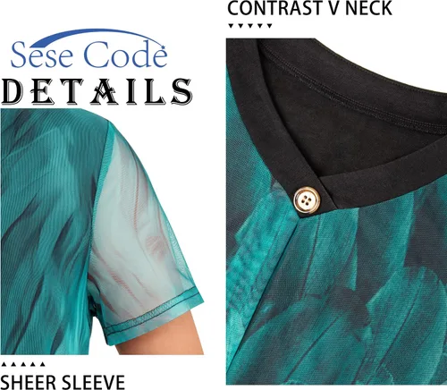 Vista 4 de SeSe Code Blusas plisadas de malla elástica para mujer, de manga corta, transpirables y fluidas