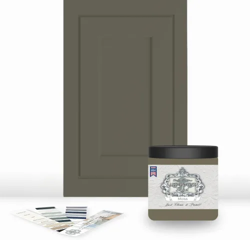 Vista 114 de Pintura TODO EN UNO, Abbey (gris cálido), Muestra de 8oz - Pintura duradera para gabinetes y muebles. Imprimación y capa superior incorporadas,