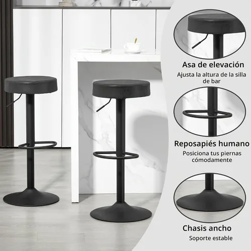 Vista 7 de Finnhomy Juego de 2 taburetes de bar de altura de mostrador, taburetes de bar giratorios con reposapiés y espalda descubierta, taburetes de bar Negro
