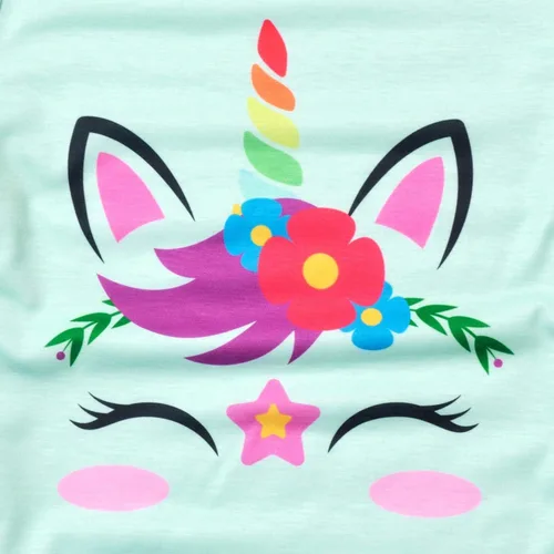 Vista 4 de QPANCY Pijamas a juego para niñas y muñecas de unicornio ropa de dormir de algodón de verano