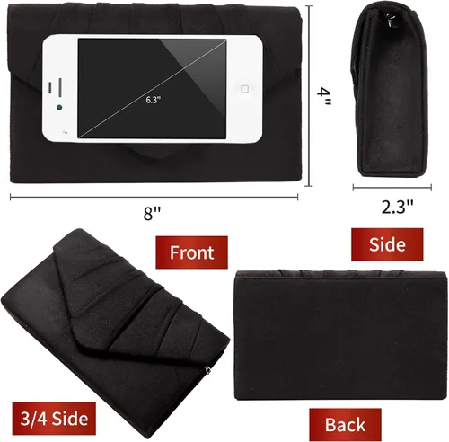 Vista 5 de BBjinronjy Bolso de mano para mujer, bolso de noche para mujer, bolso de noche con cadena desmontable para boda, graduación, gamuza sintética