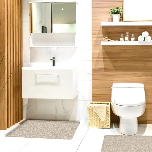 Vista 4 de Alfombra de baño de 20 x 16 pulgadas de microfibra sin deslizamiento Color Latte Design 1 S