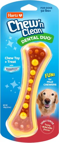 Vista 9 de Hartz Chew 'n Clean Dental Duo Golosina dental para perros con sabor a tocino y masticable, extra grande