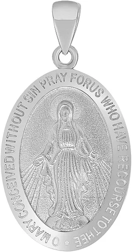 Vista 3 de Collar con colgante de medallón milagroso clásico de oro blanco de 14 quilates
