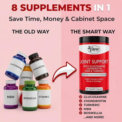 Vista 2 de Pure By Nature Glucosamina condroitina MSM cúrcuma Boswellia (suministro para 60 días) – Suplemento de apoyo articular para mujeres y hombres, apoyo
