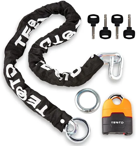 Vista 10 de Candado de cadena antirrobo de alta resistencia para motocicleta, 3 pies de largo, cadena de 0.394 in de grosor con cerradura de color brillante, 4