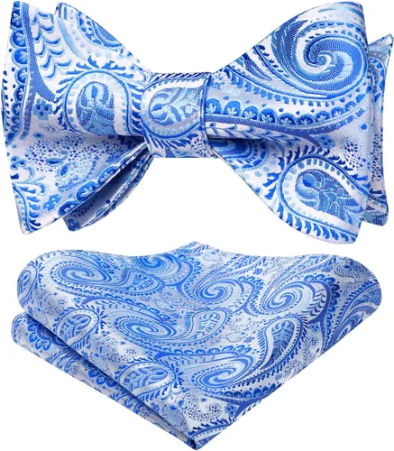 Vista 139 de HISDERN Pajaritas para hombre, corbatín de cachemira para hombre, corbata de lazo y bolsillo cuadrado, juego formal de esmoquin para boda