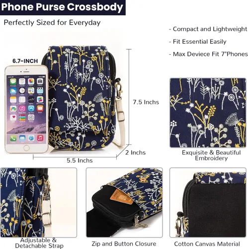 Vista 6 de Bolso cruzado de la lona de las flores del bordado, bolso del mensajero de las mujeres, monedero