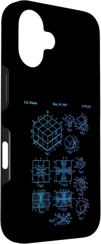 Vista 3 de Carcasa de matemáticas retro para iPhone 16 de cubo de rompecabezas competitivo Rubik Patent Speed Cubing