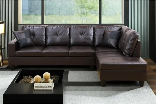 Vista 22 de A Ainehome Juego de sofá de sala de estar, 2 piezas, sofá seccional en forma de L, sofá de piel sintética con diván para sala de A-Negro