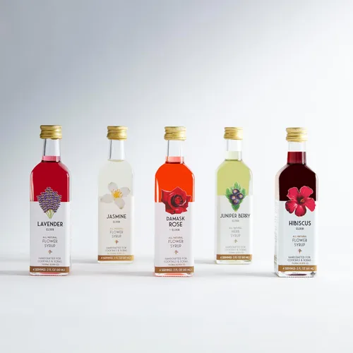 Vista 2 de Floral Elixir Co. - Kit de cóctel de jarabe de flores totalmente naturales - Set de regalo - Surtido de 5 elixires (2 onzas) (amantes de las ginebra)