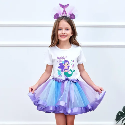 Vista 6 de Tutu and Sian Mermaid Outfit Set Shirt, Rainbow Tutu Dress, Satin Sash, Headband Birthday Gifts for Girls Costume